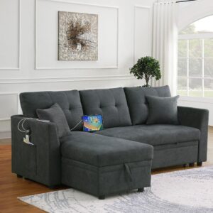 uhome Upholstered Sleeper Sofa with USB Ports