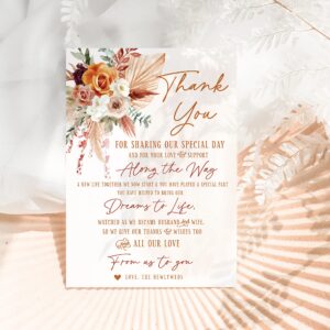 Your Main Event Prints 50 Boho Orange and Terracotta Floral Wedding Thank You Place Setting Cards, Great For Adding to Your Table Centerpieces and Wedding Decorations for Receptions, Pack of 50 Cards