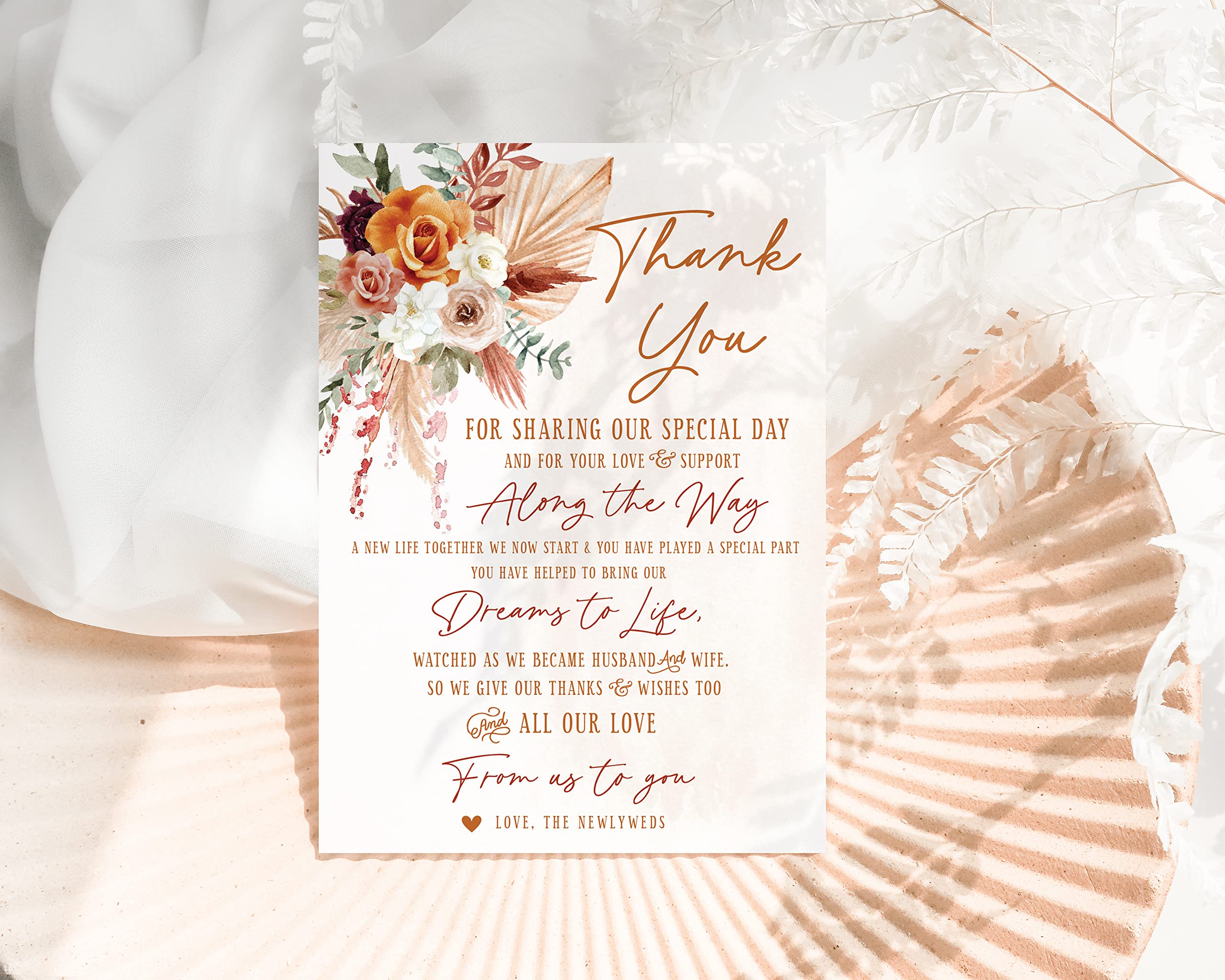 Your Main Event Prints 50 Boho Orange and Terracotta Floral Wedding Thank You Place Setting Cards, Great For Adding to Your Table Centerpieces and Wedding Decorations for Receptions, Pack of 50 Cards