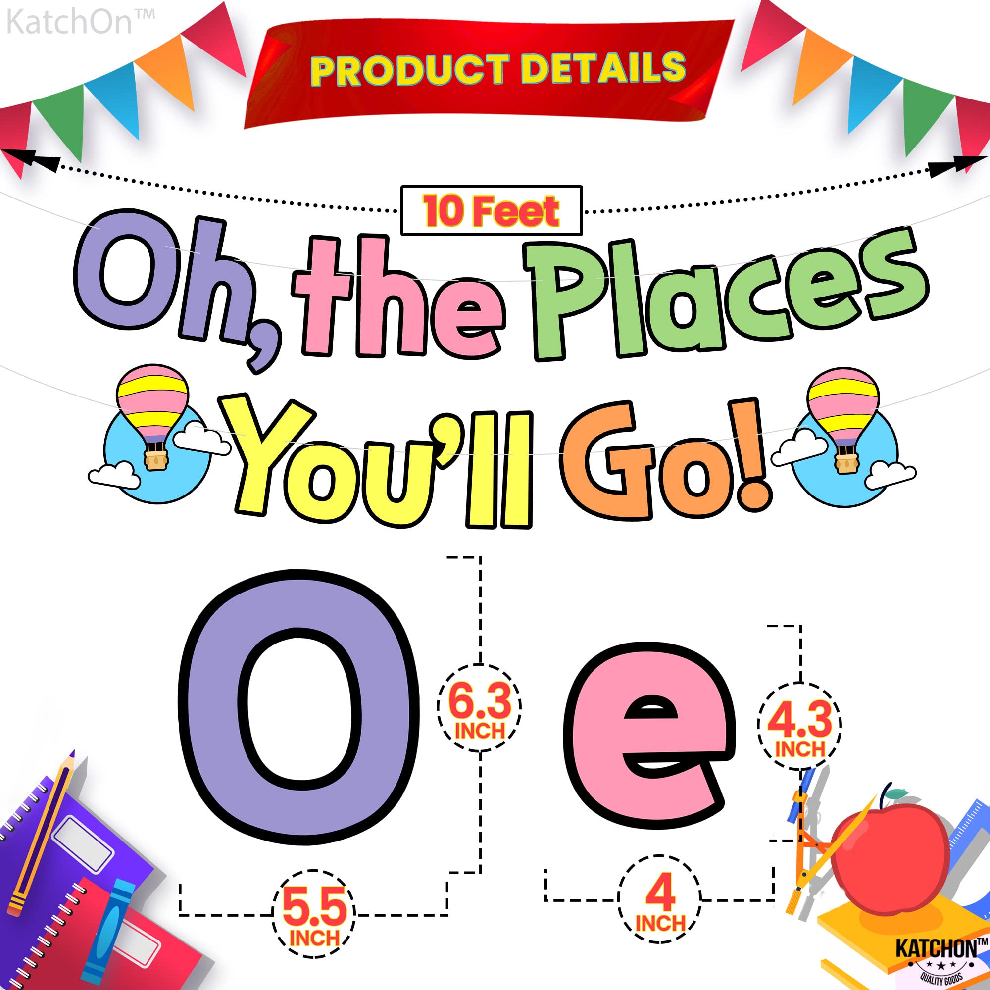 Katchon, Oh The Places You'll Go Banner - 10 Feet, NO DIY | Oh The Places You'll Go Sign for Kindergarten Graduation Decorations Class Of 2024 | Graduation Banner, Oh The Places You'll Go Decorations