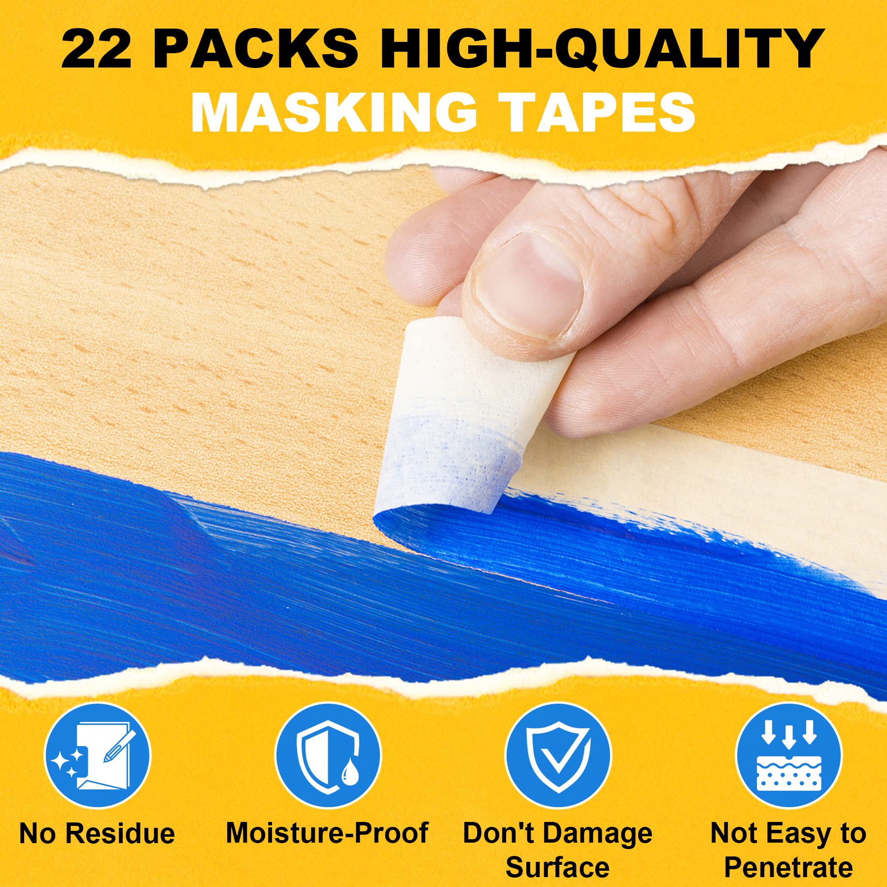 Masking Tapes Bulk 1 Inch 22 Packs White Painters Drafting General Using Tapes for Painting, Craft Art, Label, Packing, Office, School, Home,1 Inch x 55 Yards x 22 Rolls (1210 Total Yards)