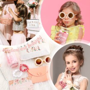 Meanplan 16 Pcs Be My Flower Girl Proposal Gifts Set Flower Girl Tumbler with Straws Makeup Bag Sunglasses Hair Ring Diamond Pen Envelope Card for Wedding Bridal Shower(Pink Series)