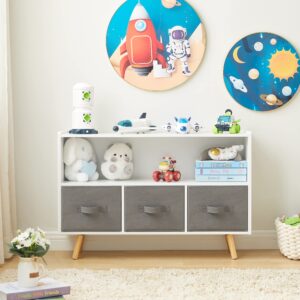 GTOLV Toy Storage Organizer, Kids Bookshelf with Collapsible Fabric Drawers and Pine Legs, Perfect for Organizing Toys and Books in Playroom, Nursery or Children's Room