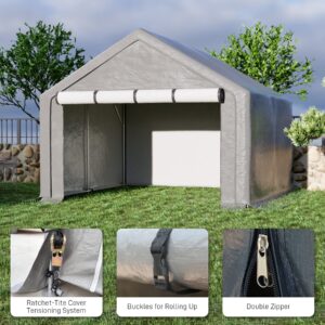 WIILAYOK Outdoor Storage Shelter, 8x8 ft Portable Shed with Roll up Zipper Door, Waterproof and UV Resistant Anti-Snow, Heavy Duty Carport for Storing Garden Tools, Outdoor Equipment