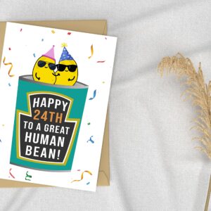 Human Bean 24Th Card - Funny 24Th Birthday Human Bean Card - Baked Bean Card - 24 Years Old - Vegan Cards - Birthday Card Gift For Your Best-Friend-Family-Lover-Partner-Husband-Wife