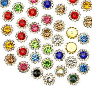 100 pcs 12mm sew on rhinestones crystals glass metal base sewing flower claw rhinestones for clothes shoes earring belt crafts sewing accessories (08 mixed)