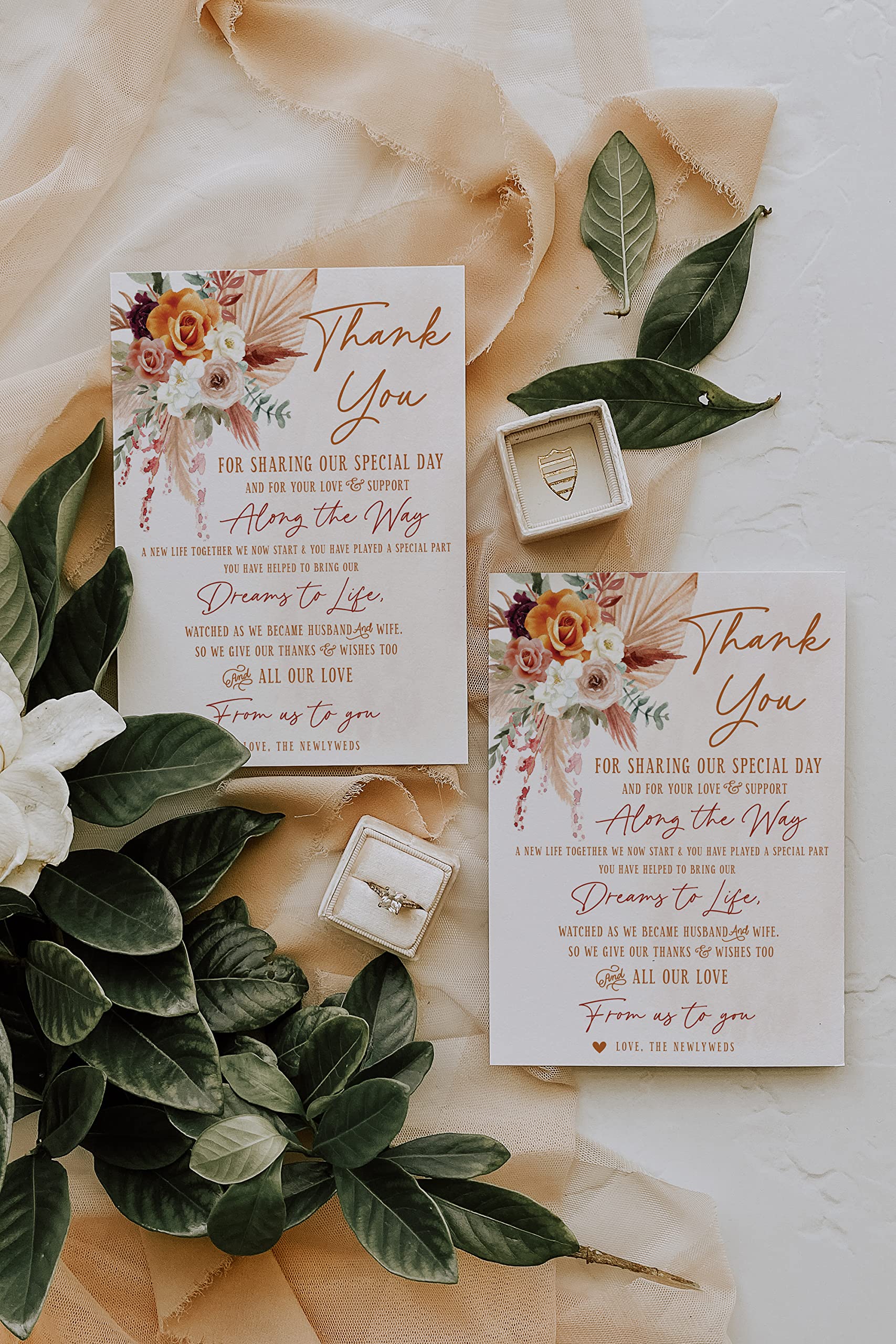 Your Main Event Prints 50 Boho Orange and Terracotta Floral Wedding Thank You Place Setting Cards, Great For Adding to Your Table Centerpieces and Wedding Decorations for Receptions, Pack of 50 Cards