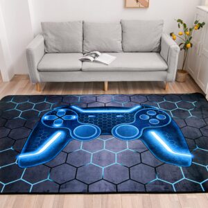 NTBED Game Console Area Rug for Bedroom Sofa Playroom Gaming Geometric Bedside Rugs Gamer Decorative Floor Mat Carpet (3x5 Feet, Blue)