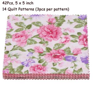 Nodsaw Pink Charm Packs for Quilting 5 inch - 5x5 Charm Squares Precut Quilting Fabric - 100% Cotton Fabric Squares for Sewing DIY Patchwork (42Pcs) ﻿