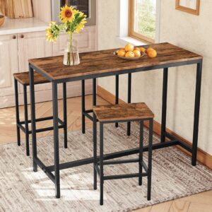 MAHANCRIS Bar Stools, Set of 2 Bar Chairs, Kitchen Breakfast Bar Stools with Footrest, 25.8" Dining Stools, Rectangular Industrial Bar Chairs, for Dining Room, Kitchen,Rustic Brown BAHR0101Z