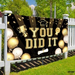 KatchOn, Black You Did It Banner 2024 - XtraLarge, 72x44 Inch | 2024 Graduation Banner, Black and Gold Graduation Decorations Class of 2024 | Congratulations Banner, 2024 Graduation Party Decorations