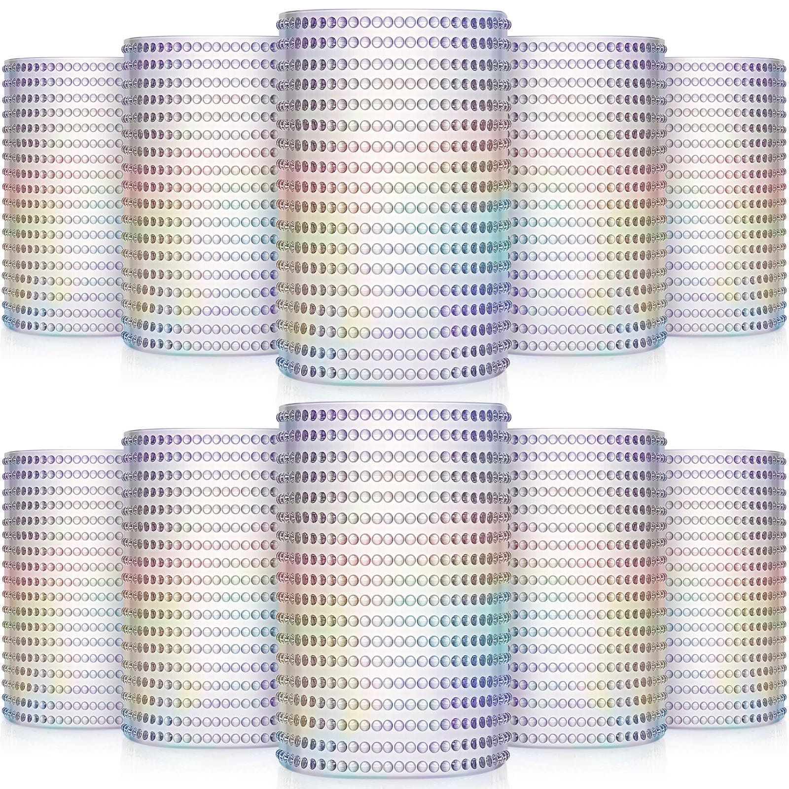 Zubebe 12 Count Hobnail Drinking Glasses 14 oz Highball Glasses Vintage Embossed Drinking Tumbler Glasses Glassware Set for Juice Beer Soda Beverage (Iridescent)