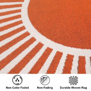 LEEVAN Orange Rug or Living Room 3'x5', Machine Washable Area Rugs, Cotton Entryway Rug Indoor, Boho Reversible Door Mat, Farmhouse Bedroom Carpet for Porch, Orange & White