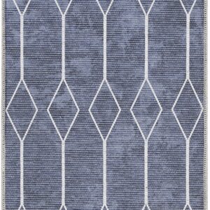 Nicole Curtis Machine Washable Series 1 Geometric Navy 2' x 6' Area -Rug, Easy -Cleaning, Non Shedding, Bed Room, Living Room, Dining Room, Kitchen (2x6)