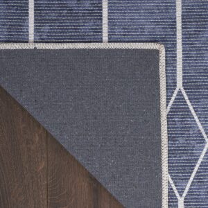 Nicole Curtis Machine Washable Series 1 Geometric Navy 2' x 6' Area -Rug, Easy -Cleaning, Non Shedding, Bed Room, Living Room, Dining Room, Kitchen (2x6)