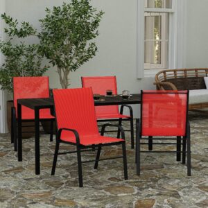 merrick lane set of 4 manado series patio chairs - red flex comfort material - powder coated metal frame - stack up to 4 high - ships fully assembled