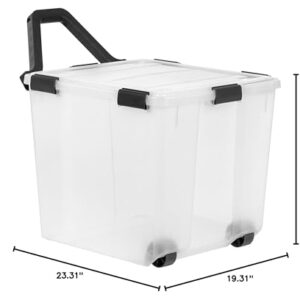 IRIS USA 106 Quart WEATHERPRO Wheeled Plastic Storage Bin Tote Organizing Container with Durable Lid and Seal and Secure Latching Buckles, Clear/Black, 3 Pack