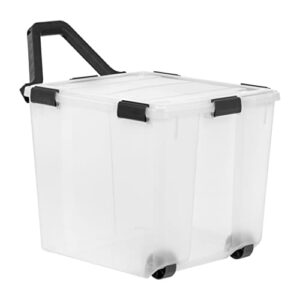 IRIS USA 106 Quart WEATHERPRO Wheeled Plastic Storage Bin Tote Organizing Container with Durable Lid and Seal and Secure Latching Buckles, Clear/Black, 3 Pack