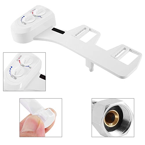 Absbidet Attachment for Toilet, Double Knob Toilet Bidet with Self Cleaning Function, Simple Installation ABS Attachment Single Nozzle Bidet for 2 Piece Toilet(G1/2)