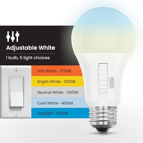 Feit Electric A19 LED Light Bulb, 60W Equivalent, Dimmable, Color Selectable 6-Way, E26 Medium Base, 90 CRI, 800 Lumens, 22-Year Lifetime, OM60DM/6WYCA/2, 2-Pack