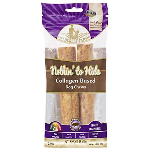 Fieldcrest Farms Nothing to Hide Natural Rawhide Alternative 5'' Rolls for Dogs - 3 Pack (6 Chews) Premium Grade Easily Digestible Chews - Great for Dental Health (Bacon)