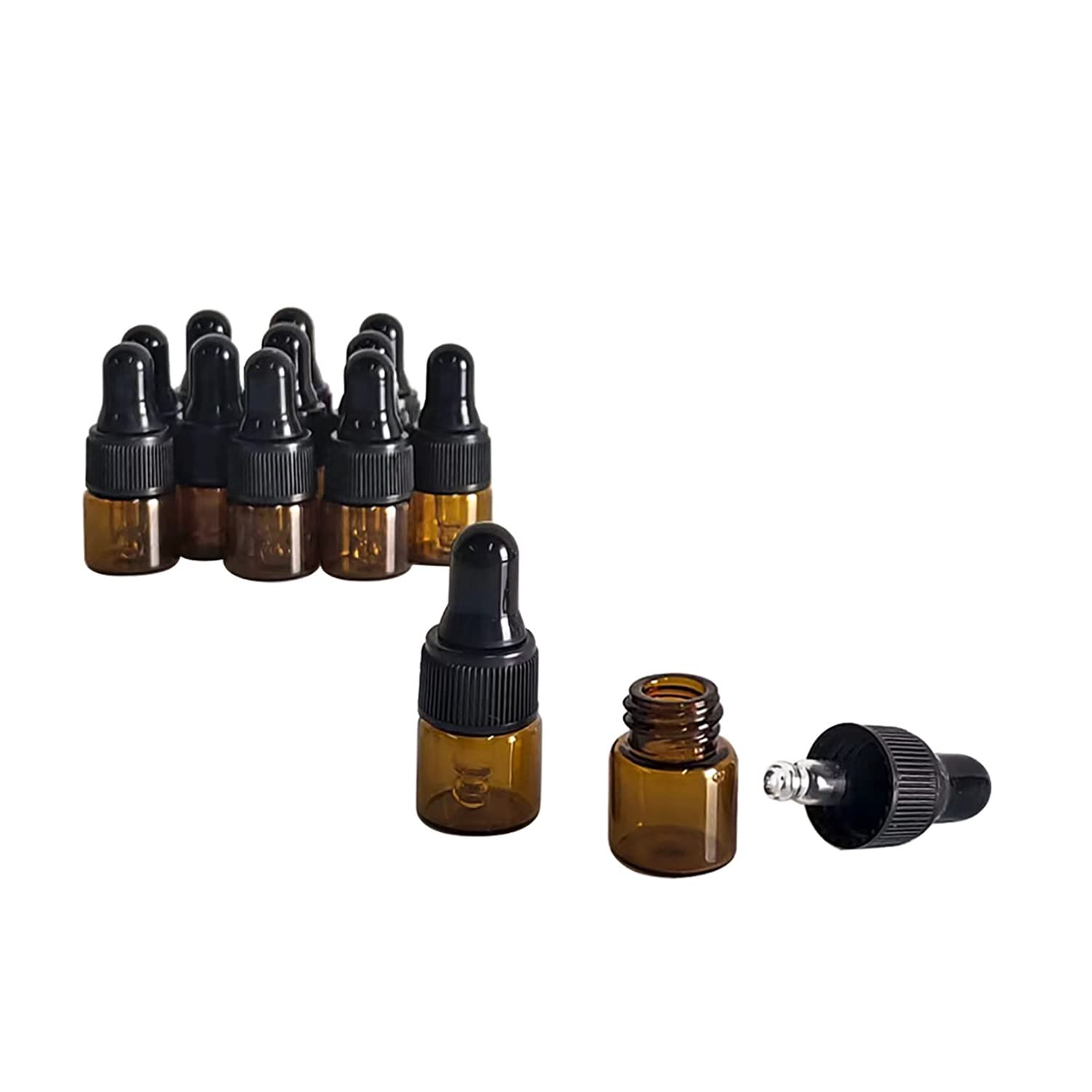 BEGIKET 50 Pack Amber Glass Mini Dropper Bottles,1ML Amber Essential Oil Dropper Bottle for Travel Test Sample Perfume (1ML)