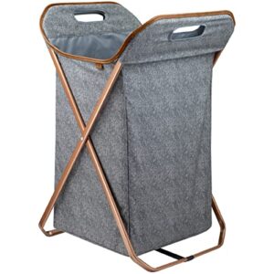 clevermade laundry hamper; x-frame laundry basket with removable bag; stylish room decor for home, apartment, or dorm room, heather grey