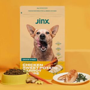 Jinx Premium Grain-Free Dry Dog Food, Real Chicken, Sweet Potato, Carrot Kibble with Superfoods & Probiotics, No Fillers, for All Lifestages, 4lb