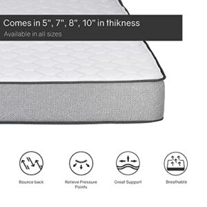 Greaton, 5/7/8/10 Inch Medium Firm High Density Foam Mattress, Comfortable Mattress for Cooler Sleep Supportive & Pressure Relief, Full XL, White