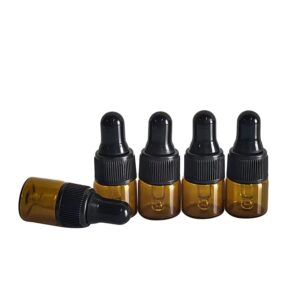 BEGIKET 50 Pack Amber Glass Mini Dropper Bottles,1ML Amber Essential Oil Dropper Bottle for Travel Test Sample Perfume (1ML)