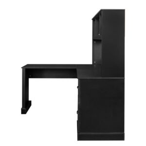 Holaki L Shaped Desk,Computer Desk with Drawers,Bookshelf & Hutch,Modern Corner Desk,Home Office Desk,L-Shaped Study Table Writing Desk,Corner Gaming Computer Desk with Storage(Black)