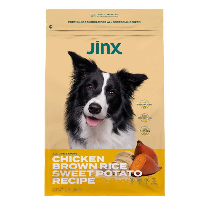 Jinx Premium Grain-Free Dry Dog Food, Real Chicken, Sweet Potato, Carrot Kibble with Superfoods & Probiotics, No Fillers, for All Lifestages, 4lb