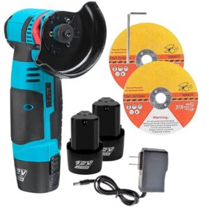 Angle Grinder 3” Grinders Power Tools 12 V Cordless Electric Grinder Handheld Grinding Machine with 2x Cutting Disc 2x Battery for Cutting Polishing Grinding Tile Wood Stone Metal