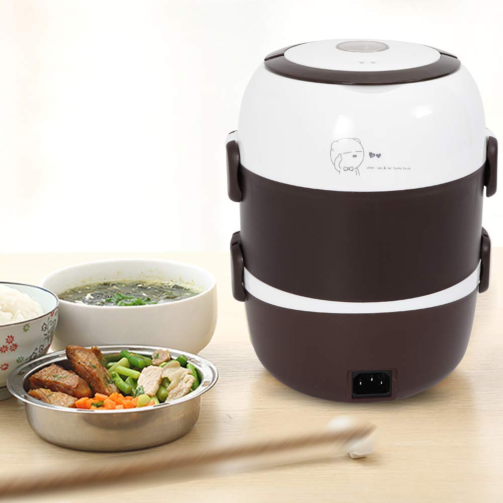 DYRABREST Portable Lunch Box Rice Cooker Steamer 3 Layer 110V/2L Stainless Steel Inner Pot