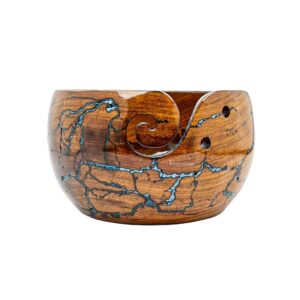 metlumber wooden yarn bowl rosewood yarn storage bowl holder & dispenser for tangle-free yarn perfect large knitting & crochet bowl fractal wood burning & resin artwork