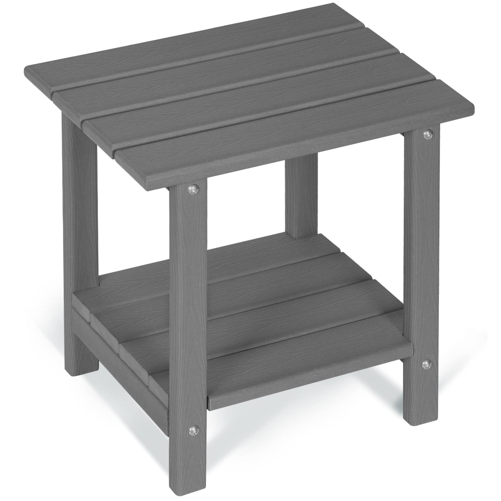 LOENIY 2 Tier Outdoor Side Table with Wood-Like Grain, 16.6" HDPE Adirondack Table Patio Side Table, Weather Resistant End Table for Pool, Patio & Porch, Small Outdoor Table (Grey, Rectangle)