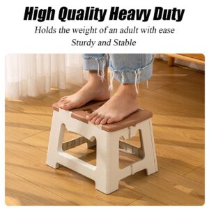 Folding Step Stool, Foldable Foot Stool with 9 Inch Height - Holds Up to 330 lbs - Lightweight Plastic Foldable Step Stool for Kids, Kitchen, Bathroom & Living Room (Grey)