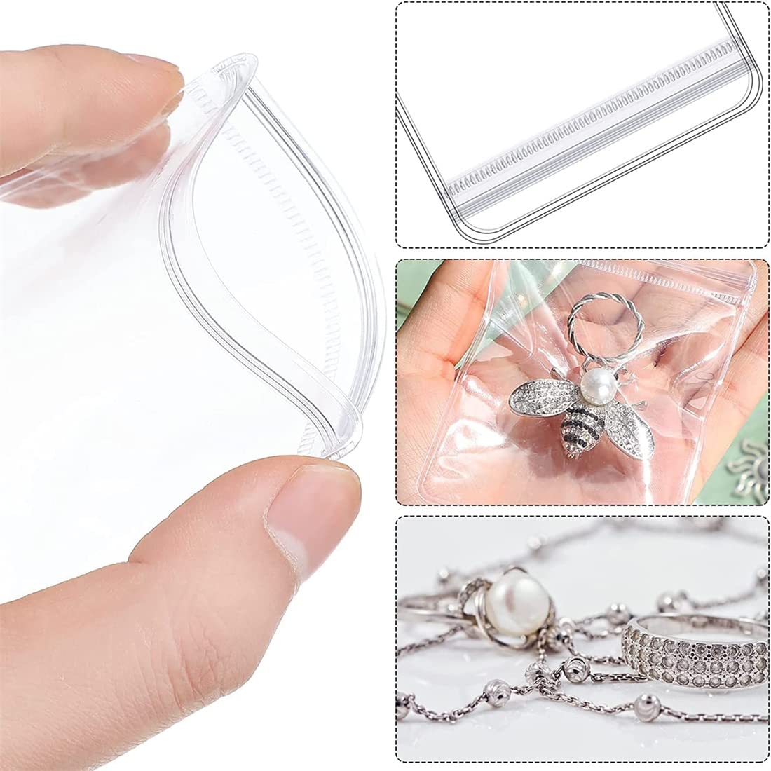 10 Pcs Clear Jewelry Zipper Bags, Clear PVC Self Seal Plastic Zipper Bags, Anti Tarnish and Anti Oxidizing Jewelry Self Seal Bags, Self Sealing Storage Bags for Necklace, Ring, Earring, Pills, Screws