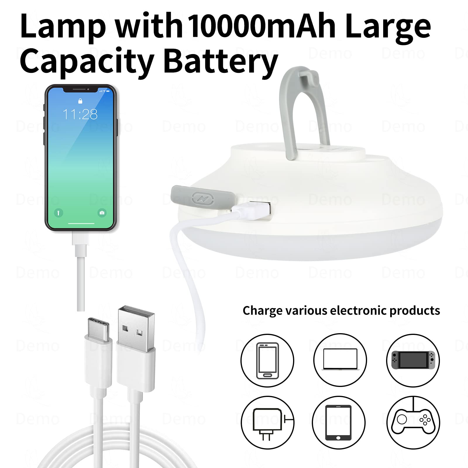 Camping Lantern LED Work Light 6500K Flashlight Portable Camping Lantern Rechargeable Light,IPX5 Waterproof,10000mAh Emergency Power Supply with Magnet(White Light)