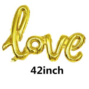 Mllxon Gold Heart Balloons and Love Balloons Kit Heart Foil Balloon for Valentine's Day Wedding Bridal Engagement Party Anniversary Decorations