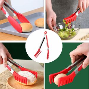 Red Stainless Steel Pasta Tong, Large 9" Stainless Steel Spaghetti Tongs, Comfortable Grip Design Pasta Server Utensil for Noodles Kitchen Cooking Baking Tools