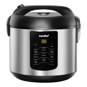 COMFEE’ 6 Quart Pressure Cooker 12-in-1, One Touch Kick-Start Slow Cooker & Rice Cooker, 6-in-1 Stainless Steel Multi Cooker, 2 QT, 8 Cups Cooked(4 Cups Uncooked), Brown Rice, 6 One-Touch Programs