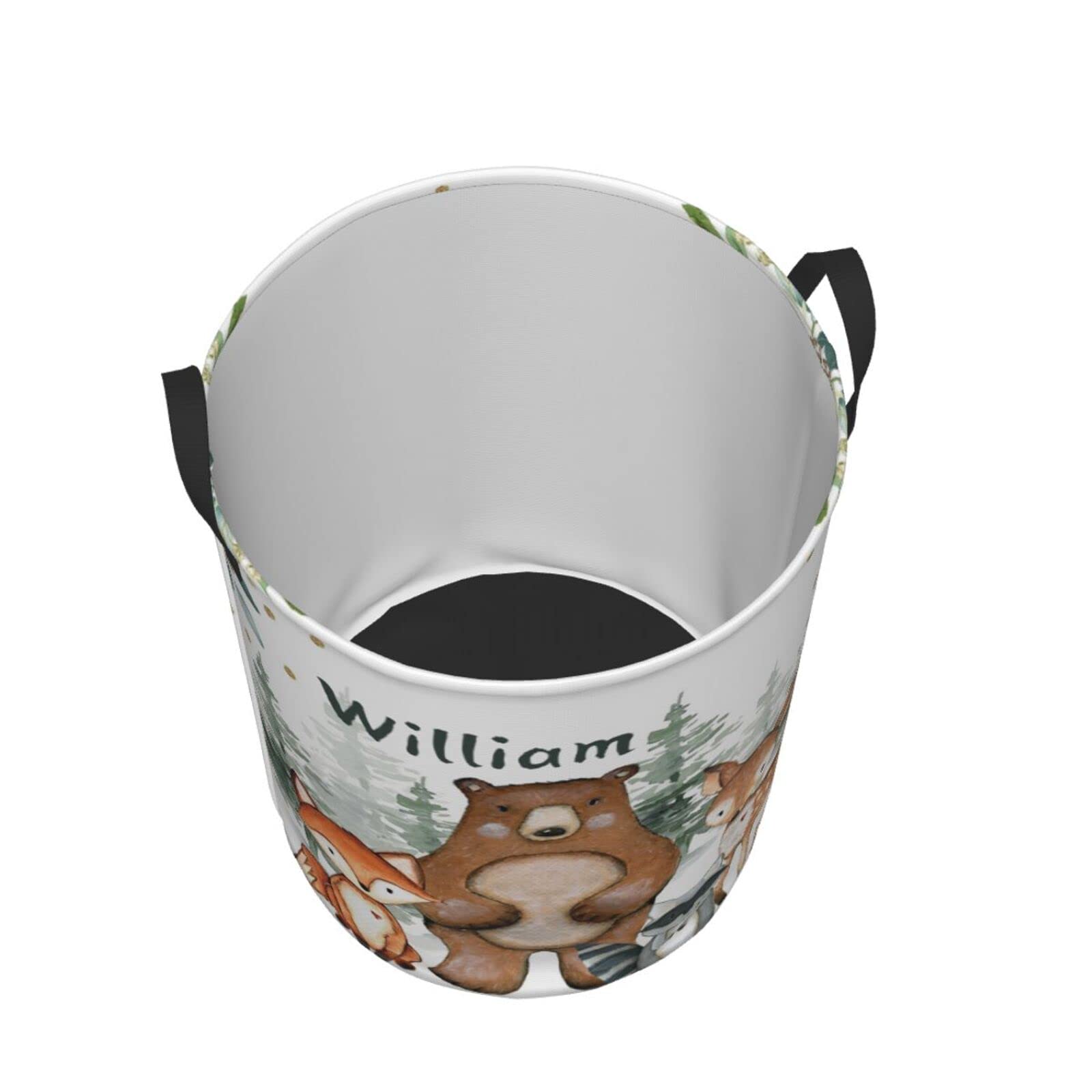 Woodland Animals Personalized Laundry Basket Name Clothes Hamper with Handles Waterproof Laundry Storage Baskets for Bedroom Bathroom Decor.