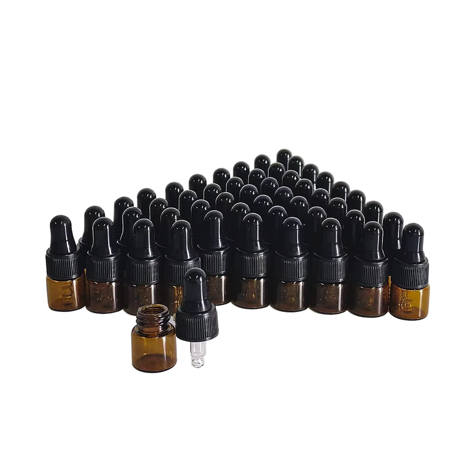 BEGIKET 50 Pack Amber Glass Mini Dropper Bottles,1ML Amber Essential Oil Dropper Bottle for Travel Test Sample Perfume (1ML)