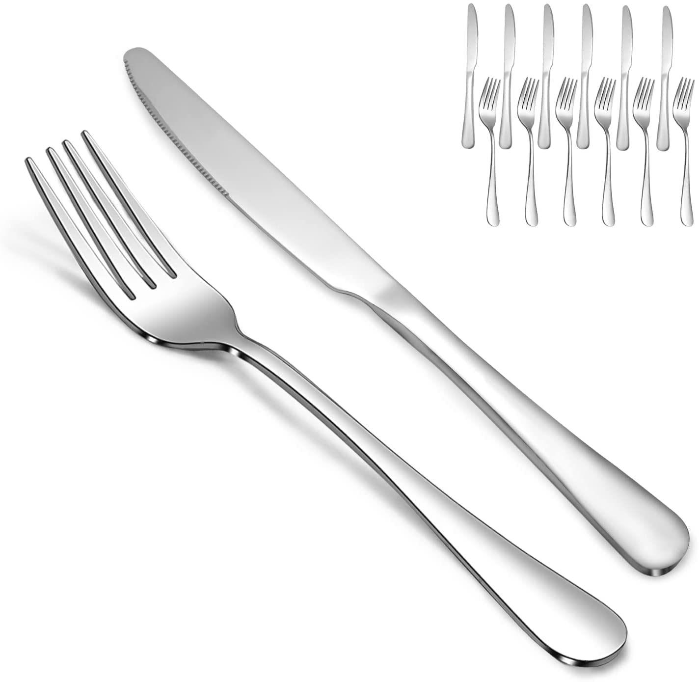 SANTUO 12 Piece Silverware Set with 6 Dinner Knives and 6 Dinner Forks,Flatware Set with Top Food Grade Stainless Steel,Tableware Cutlery Set For Home Restaurant Hotel, Mirror Finish, Dishwasher Safe