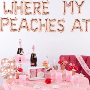 Bachelorette Party Decorations Rose Gold Where My Peaches at Balloons for Bridal Shower with Diamond Ring Champagne Funny Peach Themed Bachelorette Party Supplies Decorations