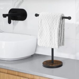 YINMIT Hand Towel Holder Stand, Matte Black T-Shape Free Standing Hand Towel Holder for Bathroom with Heavy Base, Height 15” Wood Countertop Towel Holder for Bathroom Kitchen Countertop Vanity