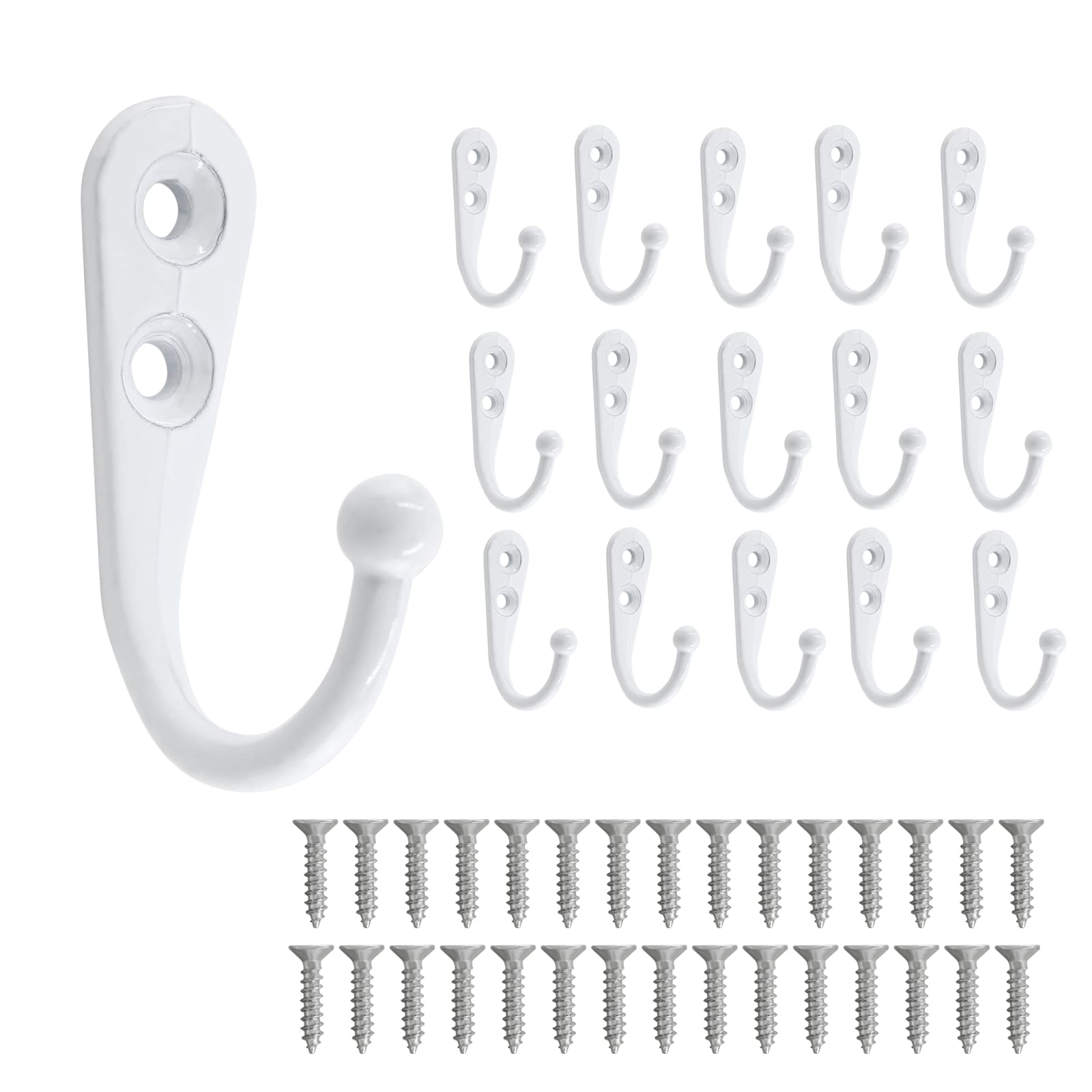 Hitefu 15PCS White Wall Mounted Coat Hooks, Heavy Duty Metal Single Prong Robe Hook, Rustproof Wall Hanger Hooks for Towel Hat Bag on Livingroom, Bathroom, Kitchen