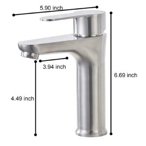 VAPSINT Brushed Nickel Bathroom Faucets, Single Hole Single Handle Bathroom Sink Faucet, Commercial Stainless Steel 1 Hole Bathroom Vanity RV Sink Faucet with Water Supply Lines