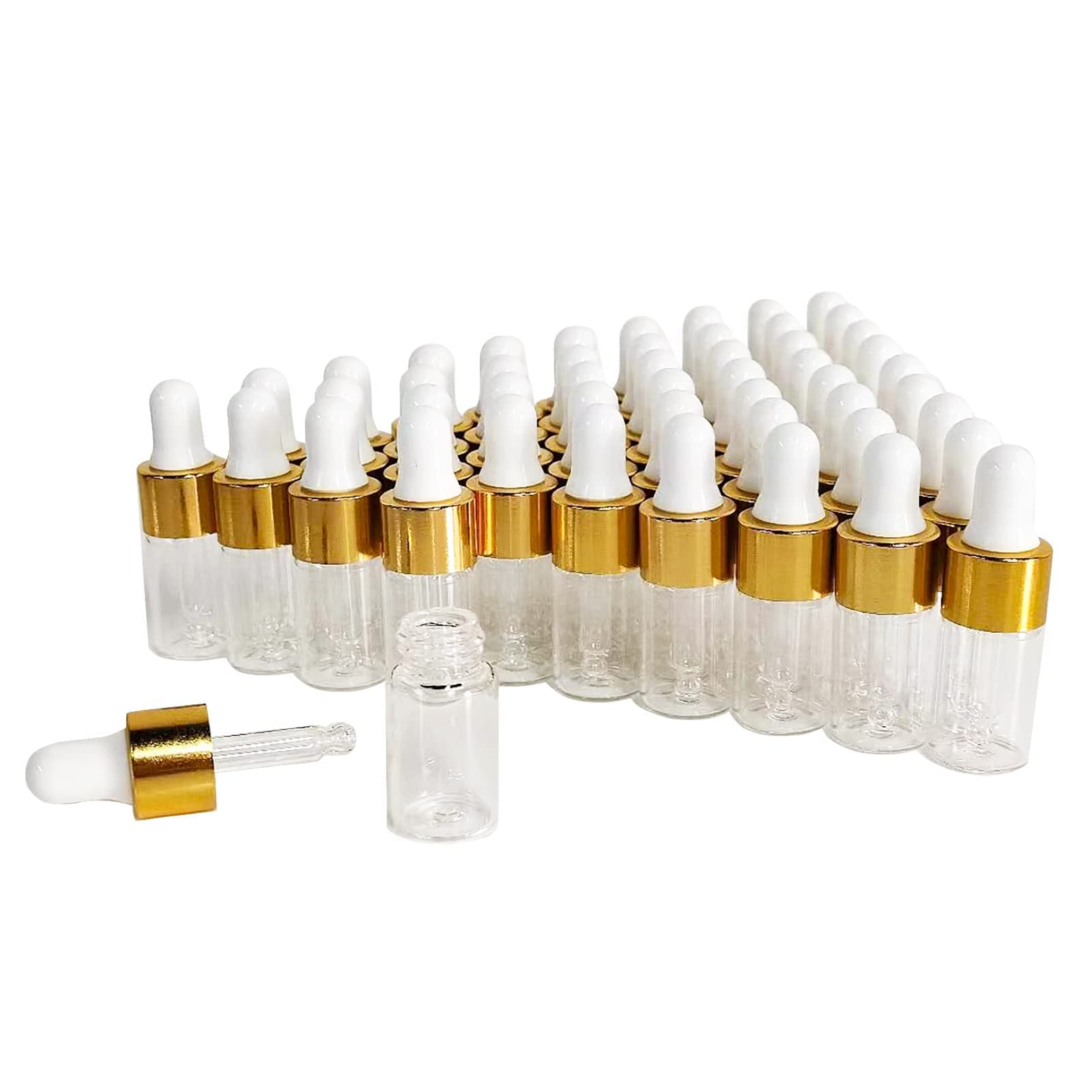 BEGIKET 50PCS Transparent Sample Dropper Bottles, 3 ml Mini Essential Oil Dropper Bottles, Perfume Bottles with 2 Plastic Droppers for Travel Test Samples